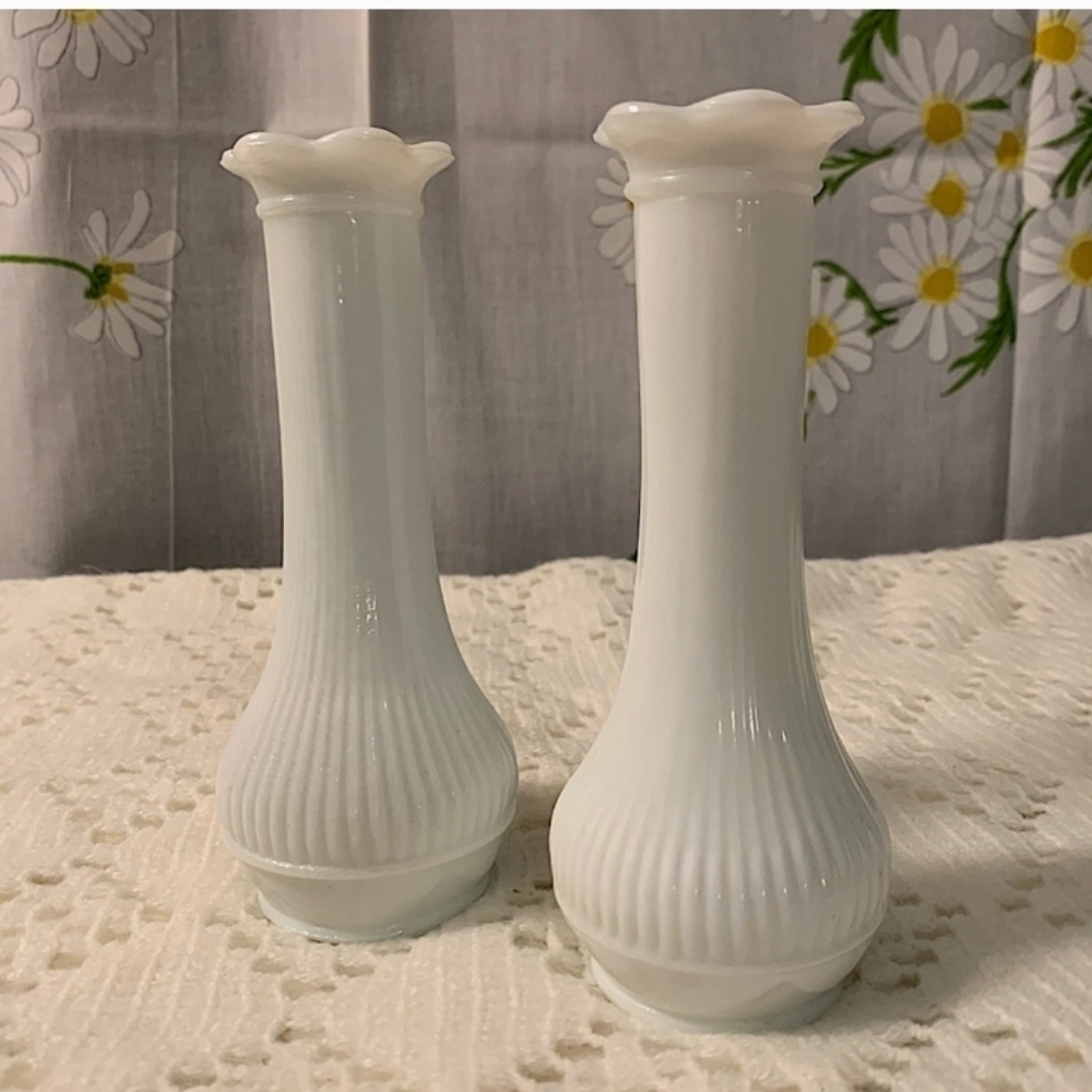 Vintage  2 Randall Glass Vases -White-EUC